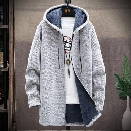 Winter Fleece Mens Sweaters Cardigan Men Knitted thicken Warm Mens Hooded Full Zip Coat Male Slim Fit Knitting Sweater M-3XL