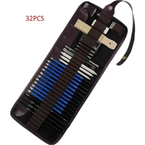 32PCS Complete Drawing Sketching Pencils Set Includes Graphite Charcoal Pencil Rubber Sharpener Storage Case for Artist Student