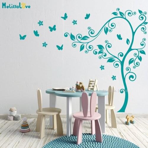 Large Size Tree Wall Stickers Baby Nursery Butterflies Flowers Vinyl Nature Decals Nursery Kids Room Decor Removable YT5814
