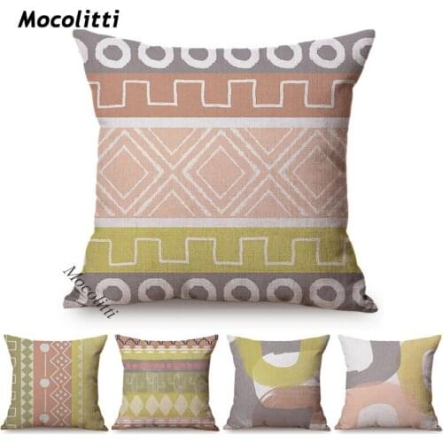 Kilim Pattern Style Home Decoration Sofa Cushion Cover Pastel Painting Geometric Printing Cotton Linen Square Pillow Cases Cojin