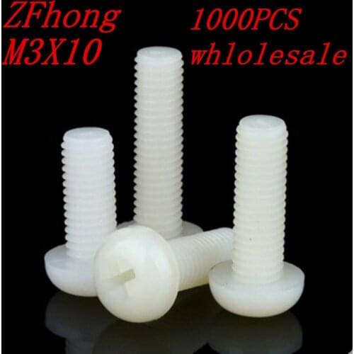 Wholesale white nylon screw 1000pcs M3*10 M3x10 nylon plastic round pan head screw
