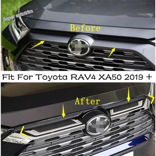 Front Grille Grill Central Radiator Panel Cover Trim 2 Pcs For TOYOTA RAV4 RAV 4 XA50 2019 2020 2021 ABS Accessories Exterior