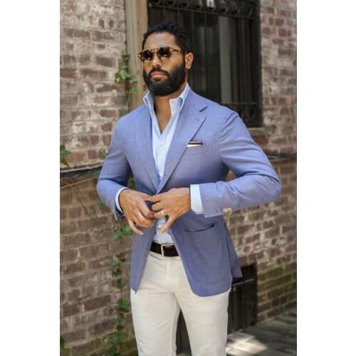 Latest Coat Pant Designs Light Blue Men Suit Casual Slim Fit Skinny Two Pieces Tuxedo Custom Blazer Style Suit Terno Masculino