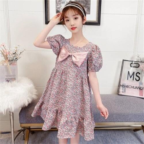 Girls Dress 2021 New Teens Kids Summer Floral Print Dresses for Childrens Pringcess Elegant Clothing