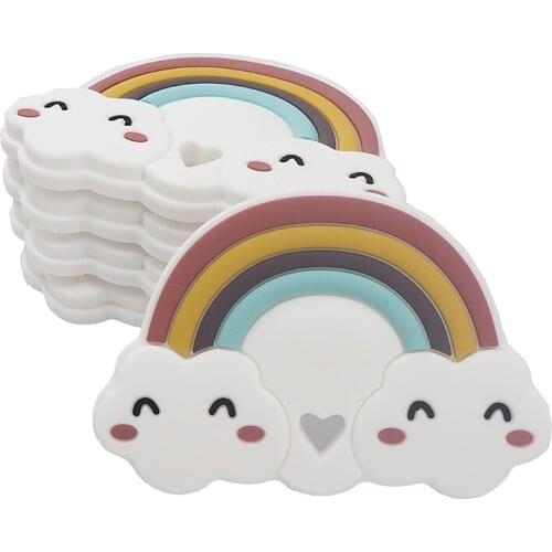 Chenkai 10PCS Silicone Rainbow Teether DIY Baby Shower Chewing Pendant Nursing Sensory Teething Pacifier Dummy Toy Gfit BPA Free