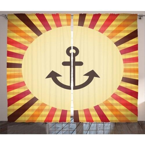 Retro Anchor Curtains Sunburst Rays Nautical Symbol Satin Fabric Drapes for Living Room Bedroom 2 Panel Window Set