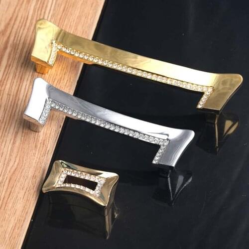 128mm Silver kitchen cabinet handle Chrome cupboard pull Glass diamond drawer dresser door pull knobs 5"Fashion furniture handle