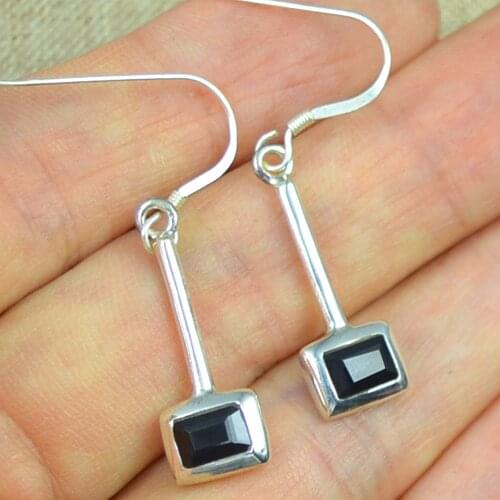 LoveGem Genuine Black Onyx EARRINGS 925 Sterling Silver, 33 mm, AE0056