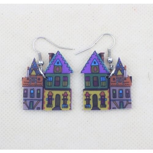 1 pair new 2014 big house architecture drop earrings cute lovely printing acrylic design summer style for girls woman jewelry