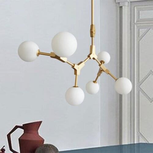 Modern Molecule Chandelier Lighting Led Glass Ball Industrial Pendant Hanging Lamp Living Room Kitchen Home Decor Iron Art Lamps