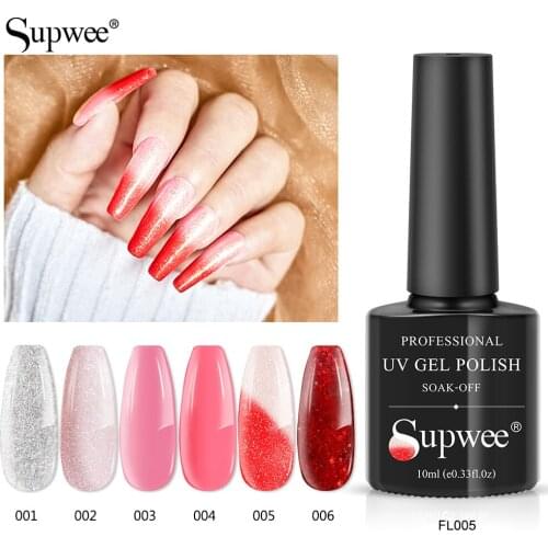 SUPWEE 10ML Thermal Nail Gel Polish Glitter 3 Colors Soak Off UV Gel Color-chaging Temperature Color Change Gel Nail Art Varnish