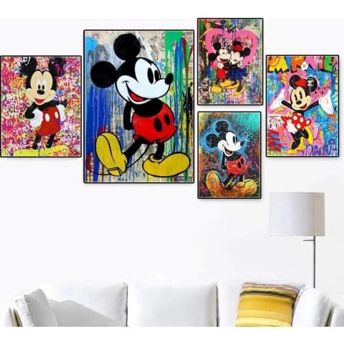 Street Graffiti Art Catoon Mickey Mouse & Donald Duck Disney Anime Poster Canvas Painting Print Wall Art Picture for Room Decor
