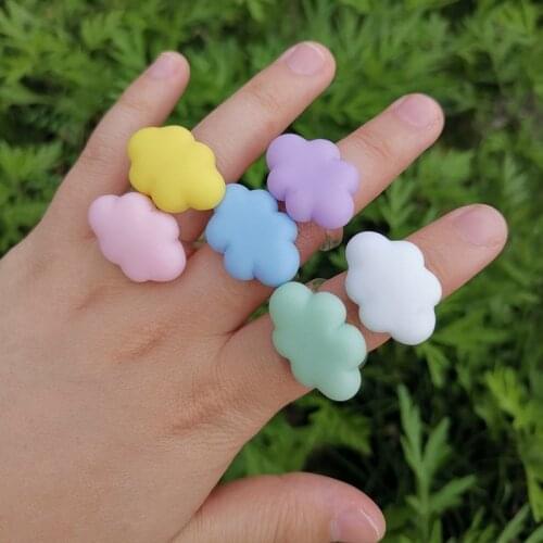 Minar Unique Design Candy Color Cloud Charm Rings for Women Girl Kawaii Purple White Green Resin Arcylic Cloud Ring Jewelry