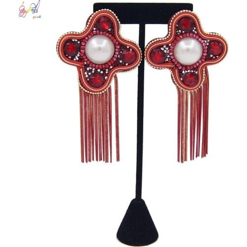 Yulaili New Fashion Earrings For Women Hand-made Red Tassels Imitation Pearl Drop Earrings Elegance Lady Jewelry Free Shipping
