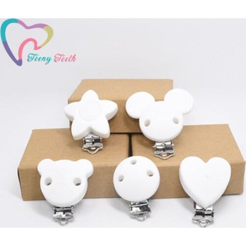 1 PC Different Shapes White Pacifier Clip Silicone Baby DIY Tool Toy Teether Teething Accessories Clip Non-toxi Nipple Clasp
