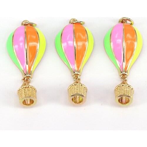 10Pcs,New Fashion Hot Air Balloon Charm Enamel Gold Plated Pendant Necklace Charm DIY Jewelry Supplies