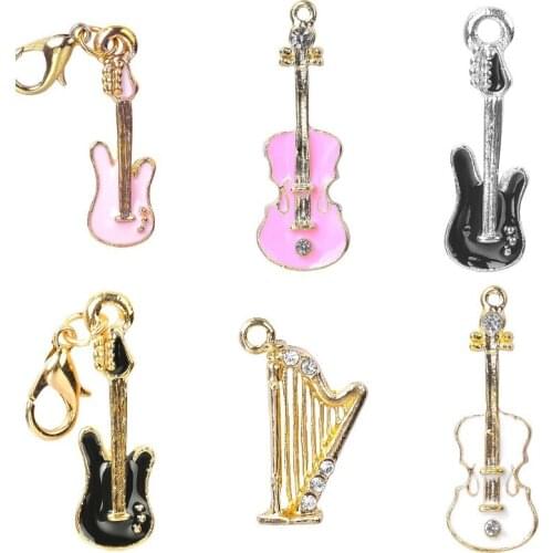 34*10mm Gold Color Crystal Guitar Charms Pendants for Bracelet Necklace Jewelry Making Accessories DIY