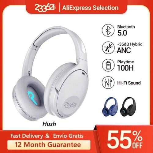233621 Hush Wireless Headphone 100H Playtime Noise Cancelling Fodable Touch Control Deep Bass Bluetooth Over-Ear Headsets