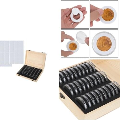 Antioxidative Wooden Commemorative Coin Collection Case With Adjustment Pad Coins Storage Box