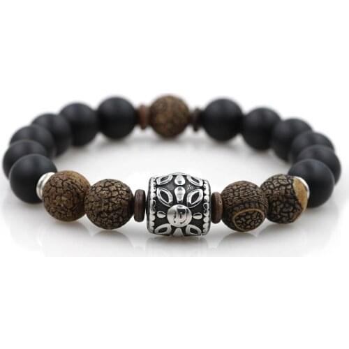 10mm Natural Stone Agate Bead Stretch Bracelet Stainless Steel Butterfly Cylinder Beaded Bracelets Bangles Jewelry for Men Women