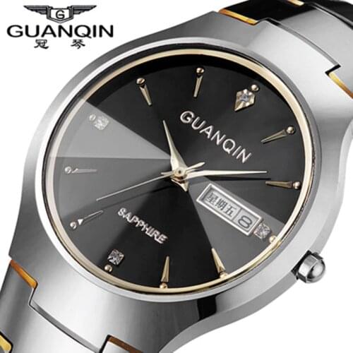Original Brand GUANQIN Watch Men Tungsten Steel Strap Men Watches 30m Waterproof Crystal Quartz Watches Wristwatches