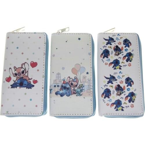 Disney Stitch children coin bag cartoon Card Holder PU long Zipper Wallet Girl Boy Cartoon Card Holder Clutch