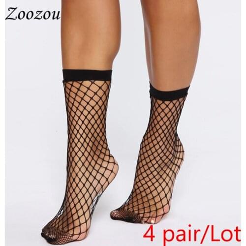 Femme Sexy Black Mesh Fishnet Socks Women Set Hosiery Punk Female Gothic Stretchable Short Womens Socks Hollow Out Stockings