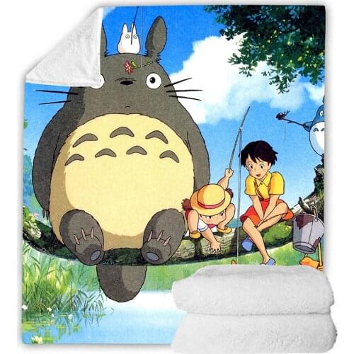 Totoro Flannel Blanket Anime 3D Print Sofa Warm Blanket For Beds Fuzzy Fluffy Throw Blankets for Adult Kids Living Room Quilts