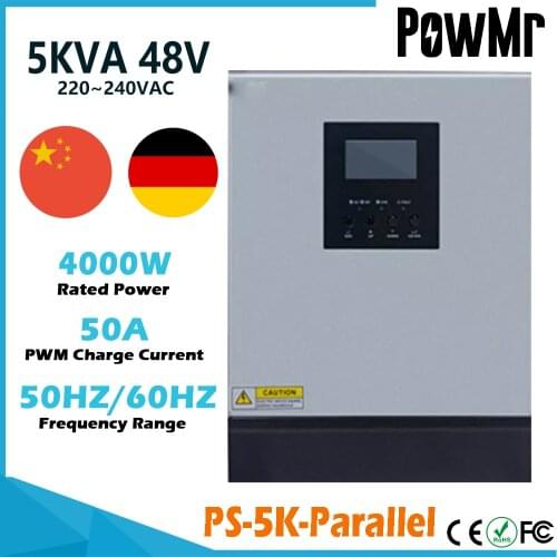 5KVA Hybrid Solar Inverter Pure Sine Wave 48V 220V Built-in 50A PWM Charge Controller and AC Charger With Parallel Kit Inside