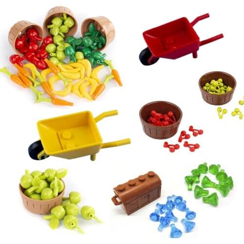 MOC City Accessory Wheelbarrow truck cart trolley Fruit Garden Builder Figures Construction Tools Bricks compatible Kids Toys