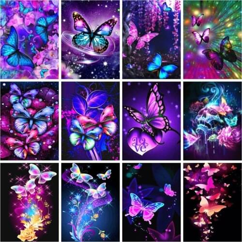 Huacan Full Square/round Diamond Painting Mosaic Butterfly Wall Decor Diamond Embroidery Fantasy Animal Diamond Art