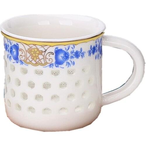 Blue and white porcelain exquisite tea cup hollow hand-carved craft ceramic kungfu small tea bowl teapot cup for tea drinkware