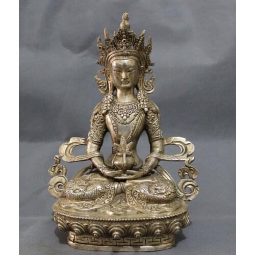 China Silver Buddhism Dragon Head Amitayua Buddha Statue Tibet Brass Joss metal handicraft