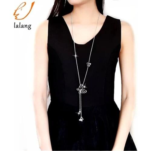 Classic Crystal Black Butterfly Long Necklace Women New Fashion Jewelry Necklaces & Pendants Gift