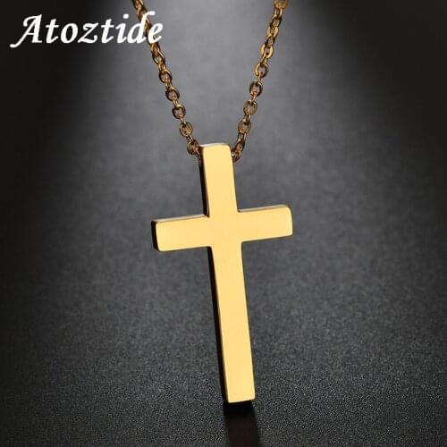 Atoztide Classic Stainless Steel Cross Necklace Unisex Charm Gold Rose Gold Color Chain Necklace Religious Jewelry