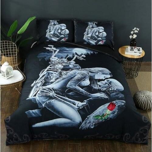 Fanaijia Comforter Bedding Sets Queen Size Rose Skull Duvet Cover and Pillowcase Bed Set