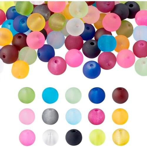 1Box 15 Mixed Color 4mm 6mm 8mm 10mm Frosted Dyed Round Transparent Glass Beads for Jewelry Making DIY Bracelet Necklace
