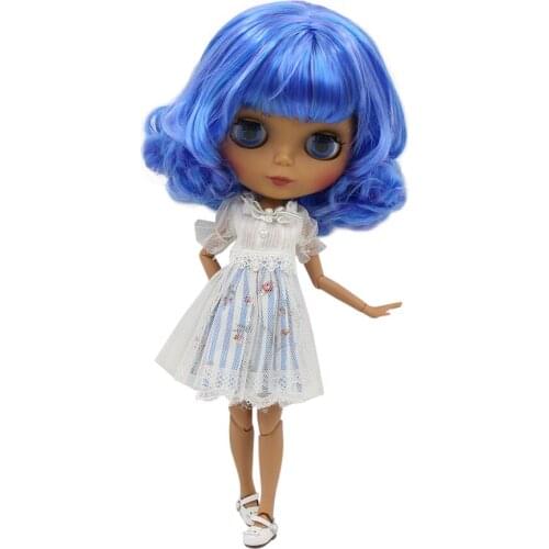 ICY DBS Blyth doll 1/6 bjd with black skin nude joint body and matte face blue mixed hair BL7216/6208