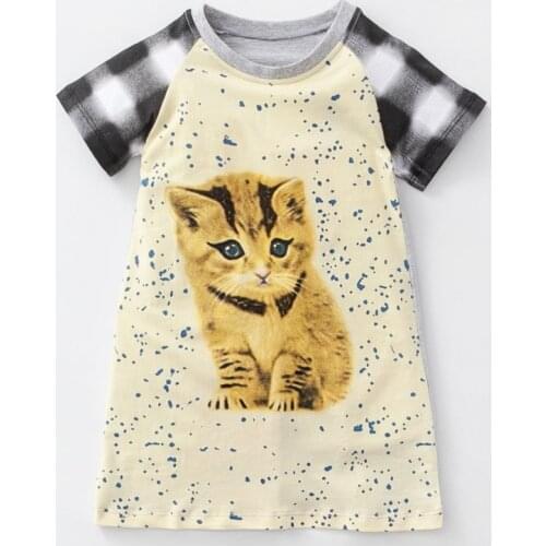 Little Maven New Summer Kids Clothing Short-sleeved Little Cats Printed O-neck Knitted 1-6yrs Cotton Girls Casual Dresses