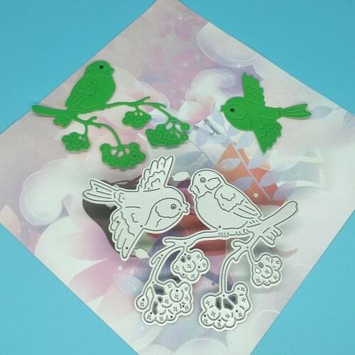 Metal cutting dies for 2 small birds and branches, scrapbook card making, embossed background, landscape animal photo album