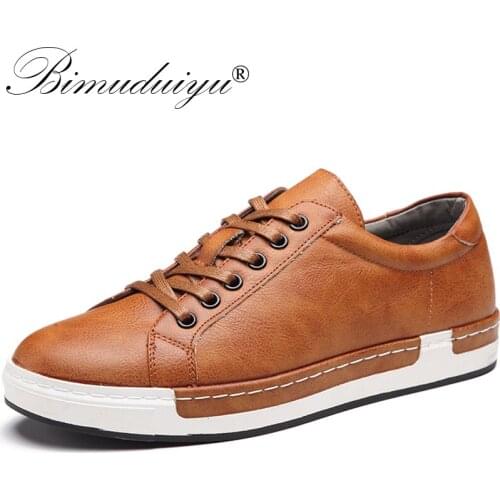 BIMUDUIYU Handmade Casual Shoes Men Brand Male Shoes Lace-up Retro Breathable Shoes PU Leather Flats Oxford Footwear