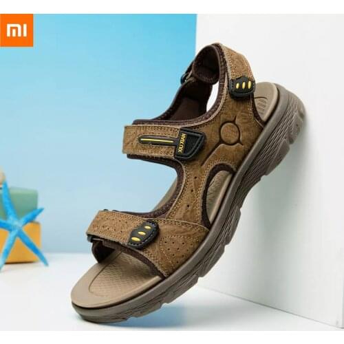 New Xiaomi Youpin Mens Sandals First Layer Cowhide No Glue Technology MD Sole Summer Light Elastic No Glue Mens Sandals