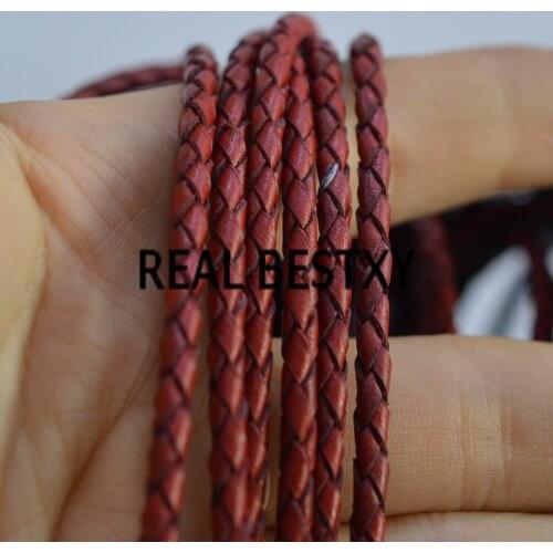 REAL BESTXY 5m/lot red Braided real Leather Bracelet Findings 3mm Round Leather Cord String Rope DIY Necklace Bracelet Making