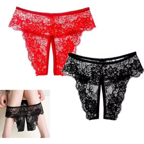 Large size underwear ladies sexy open C panties floral lace panties women sexy thongs sexy ruffle panties transparent pajamas