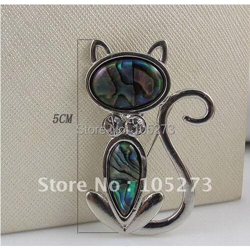 Wholesale Elegant Cats brooch abalone shell&Rhinestone brooch size:50mm weight around16g free shipping A2216
