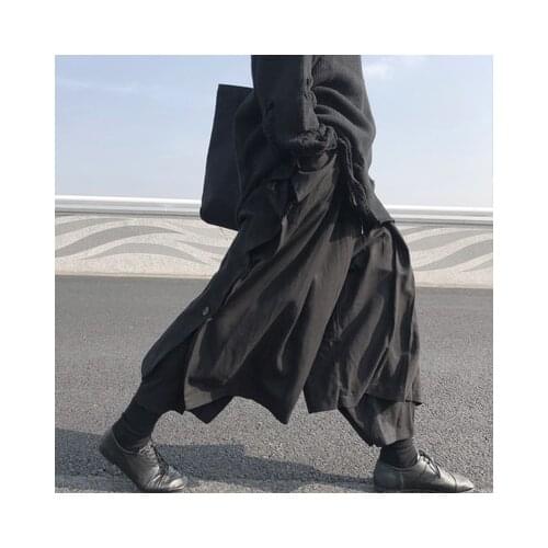 Autumn new dark series narrow wide leg trousers design side button double layer casual pants