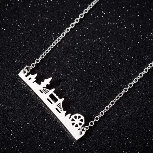 Oly2u Collar Ornament Necklace Antique Vintage London Bridge Steam Boat Shaped Pendant Necklaces for Men Women Gift