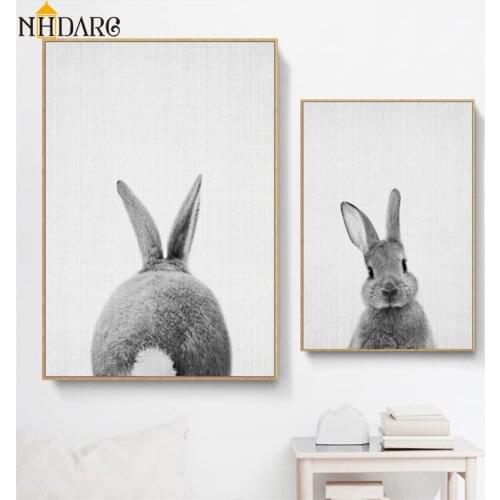 Black White Rabbit Wall Art Canvas Posters and Prints Minimalist Animal Paintings Wall Picture for Living Room Modern Home Decor