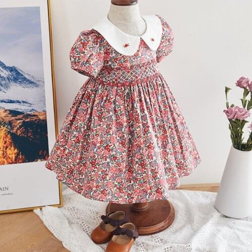 Infant Girl Smocked Floral Dress Baby Smock Frocks Children Spanish Boutique Clothes Baby Girl Spain Hand Made Smocking Dress