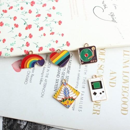 10pcs/pack Rainbow Game Heart Music Class Enamel Charms Earring Charms In Jewelry Making Colorful Charms for Bracelets DIY